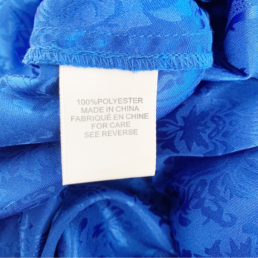 🔵 Ronny Kobo Royal Blue Damask Pattern Satin Eugenia Crop Top Blouse NEW… - Picture 10 of 11
